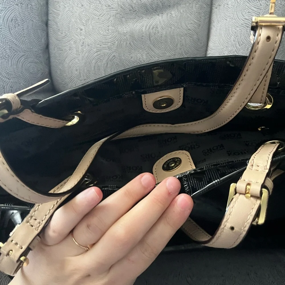 Michael Kors Glossy Black Tote with Tan Handles - Picture 2 of 6